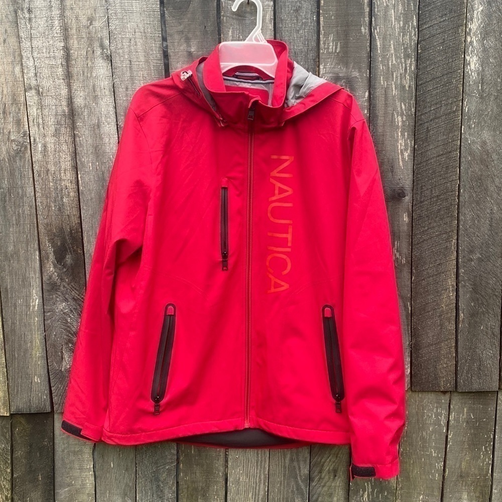 Men’s Red Nautica Jacket with Logo and Hood size Medium